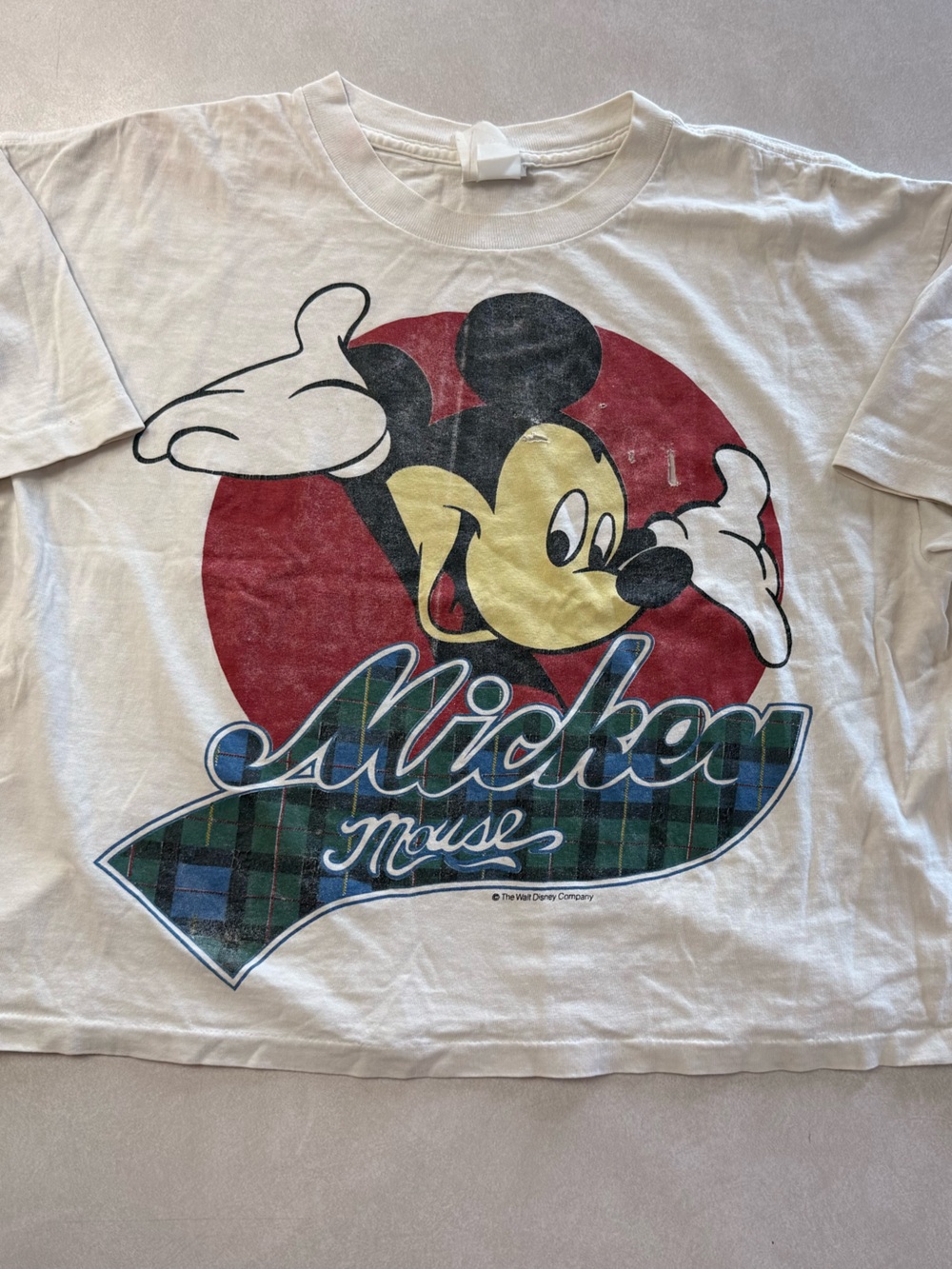 Vintage Disney Plaid White Mickey Graphic Tee, Cropped
